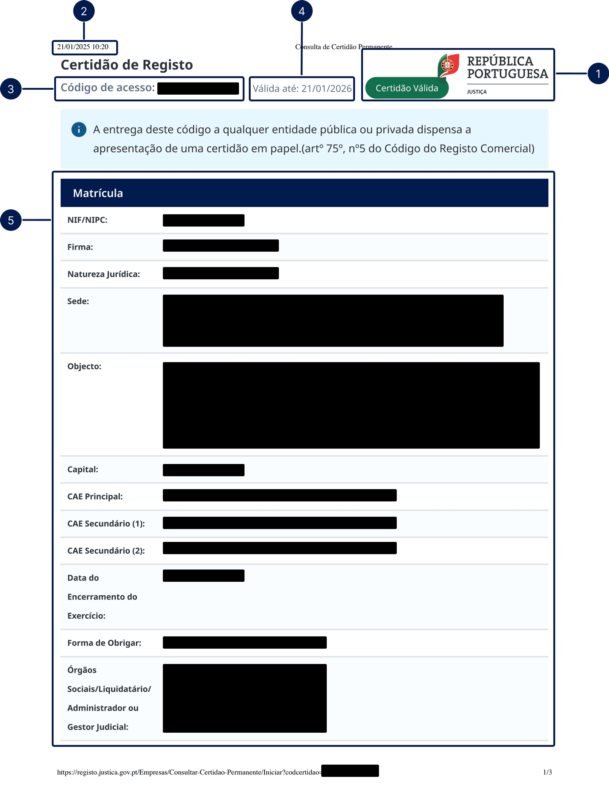 Exemplo de Certidão Permanente